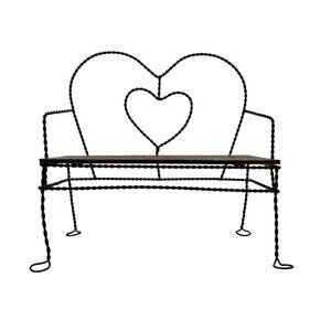 Vintage Wire and Wood Heart Design Bench Doll Display